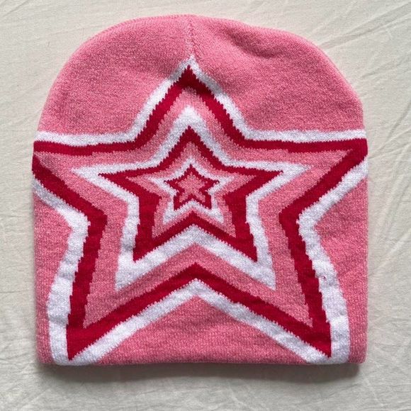 Y2K 2000s grunge punk pink and red star design beanie - Picture 1 of 6